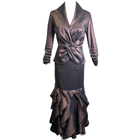 Tadashi Shoji Collection 2-Piece Long Sleeve Gown sz. 6 (S) Bronze‎ Mother Bride - Picture 1 of 14